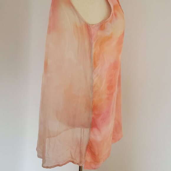 painted Vince Silk tank top sleeveless shirt white coral pink sand band collar M - Picture 4 of 11